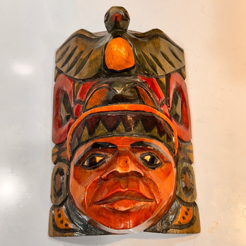Hand Carved & Stained Wooden Tribal Mask Wall Hanging Wall‎ Sculpture Art Decor
